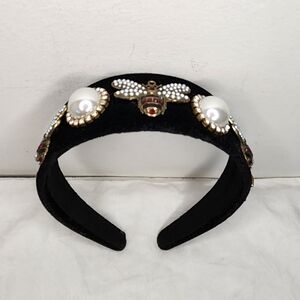 Black Velvet Pearl Rhinestone Headband